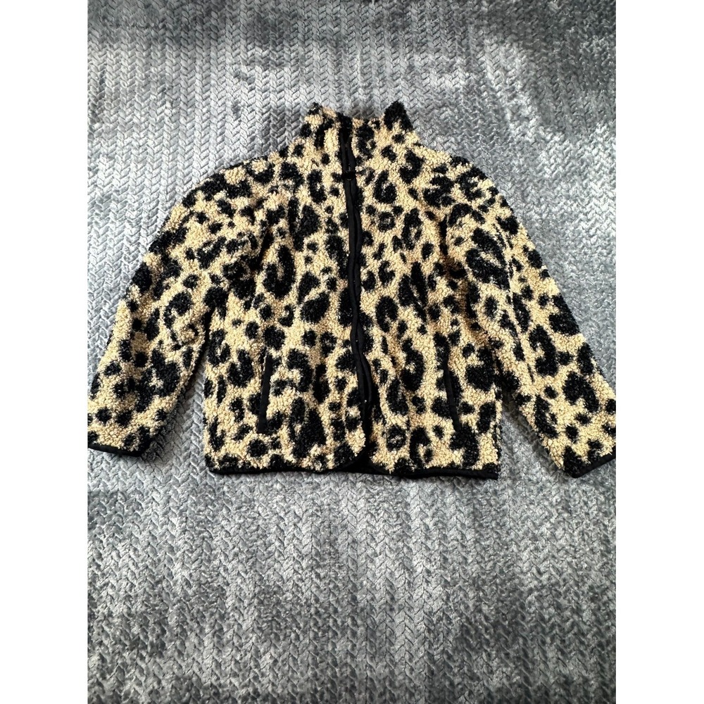 Cynthia Rowley Jacket Women Cotton Stretch Leopard Faux Fur Full Zip Warm Winter